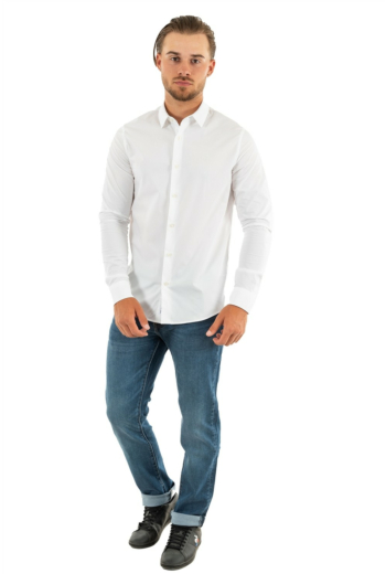 chemise calvin klein jeans chest logo slim s blanc