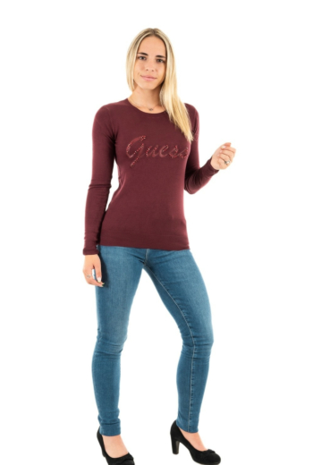tee shirt manches longues guess jeans liliane rn rouge