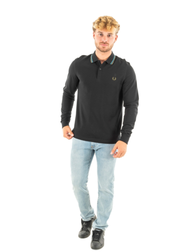 Polos manches longues fred perry m3636 t62 blk/cyblu/unigrn