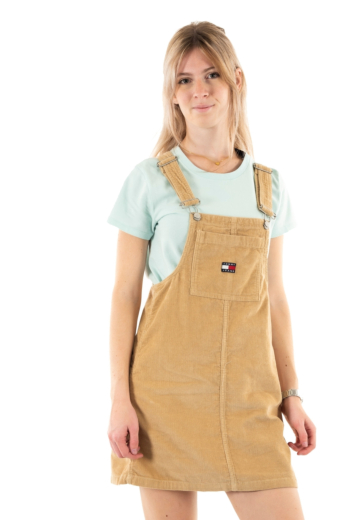robe tommy jeans cord pinafore ab0 tawny sand