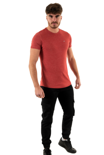 tee shirt tommy jeans slim jaspe c neck xmo magma red