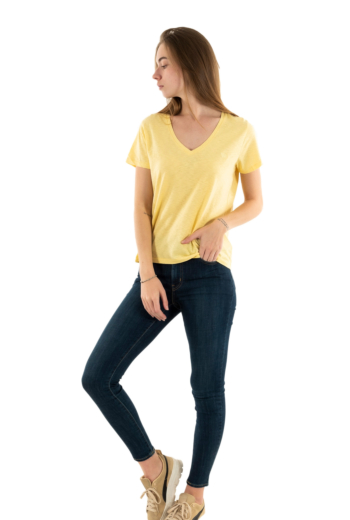 Tee shirt superdry studios slub emb vee qlc pale yellow