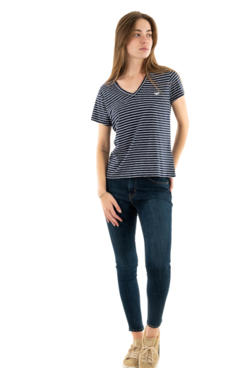 Tee shirt superdry studios slub emb vee ibx navy/optic stripe