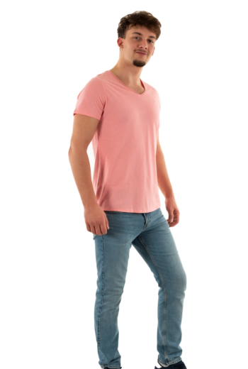 Tee shirt tommy jeans slim jaspe v neck tic tickled pink