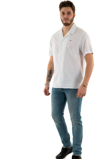 Chemise manches courtes tommy jeans linen blend camp ybr white