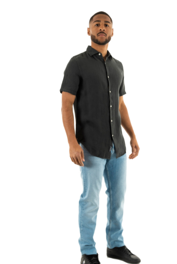Chemise manches courtes superdry studios casual linen afb washed black