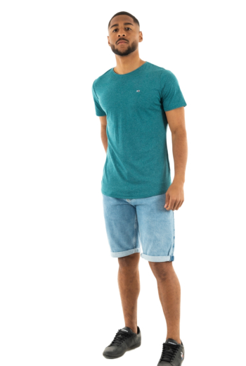 Tee shirt tommy jeans slim jaspe c neck ct0 timeless teal