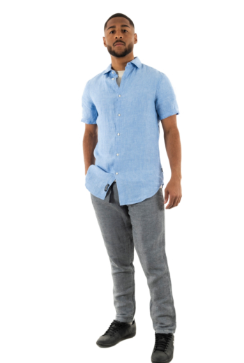 Chemise manches courtes superdry studios casual linen fzy light blue chambray
