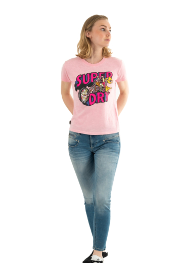 Tee shirt superdry neon motor graphic fitted 2bd romance rose pink slub