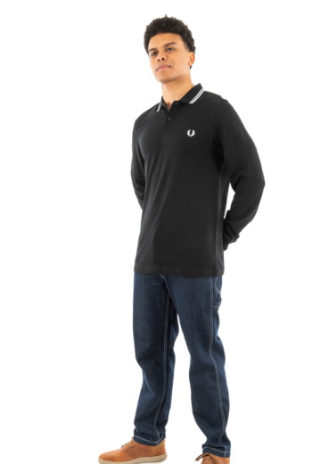 Polos manches longues fred perry m3636 350 black / white / white