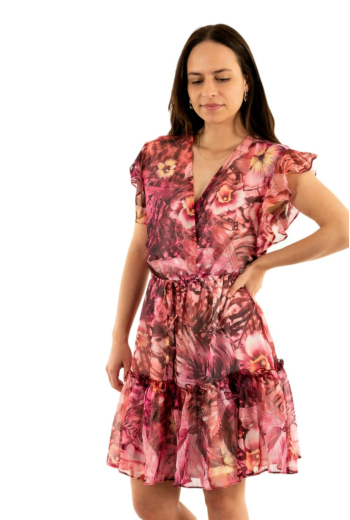 robe guess jeans rosa p61e batik tropical print