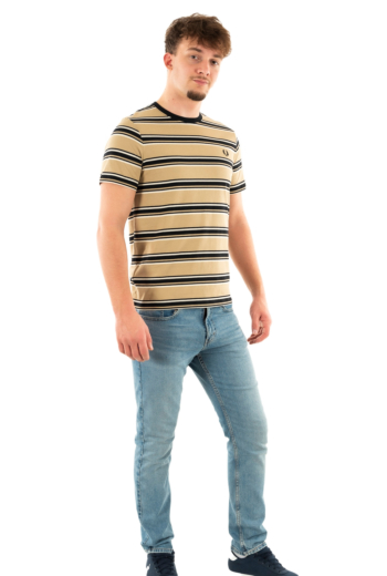 Tee shirt fred perry stripe v19 warmstone/oatml