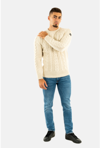 Pull hiver schott ras de cou ecru