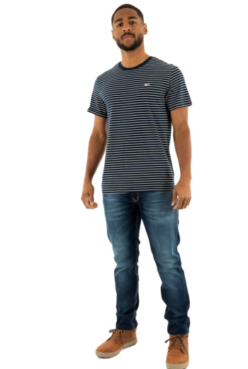 Tee shirt tommy jeans slim stripe c1g dark night navy/white stripe