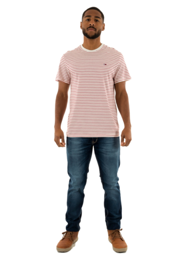 Tee shirt tommy jeans slim stripe ybh ancient white/red stripe