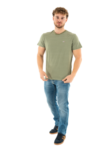 Tee shirt tommy jeans slim stripe 0ch aruba green / ecru