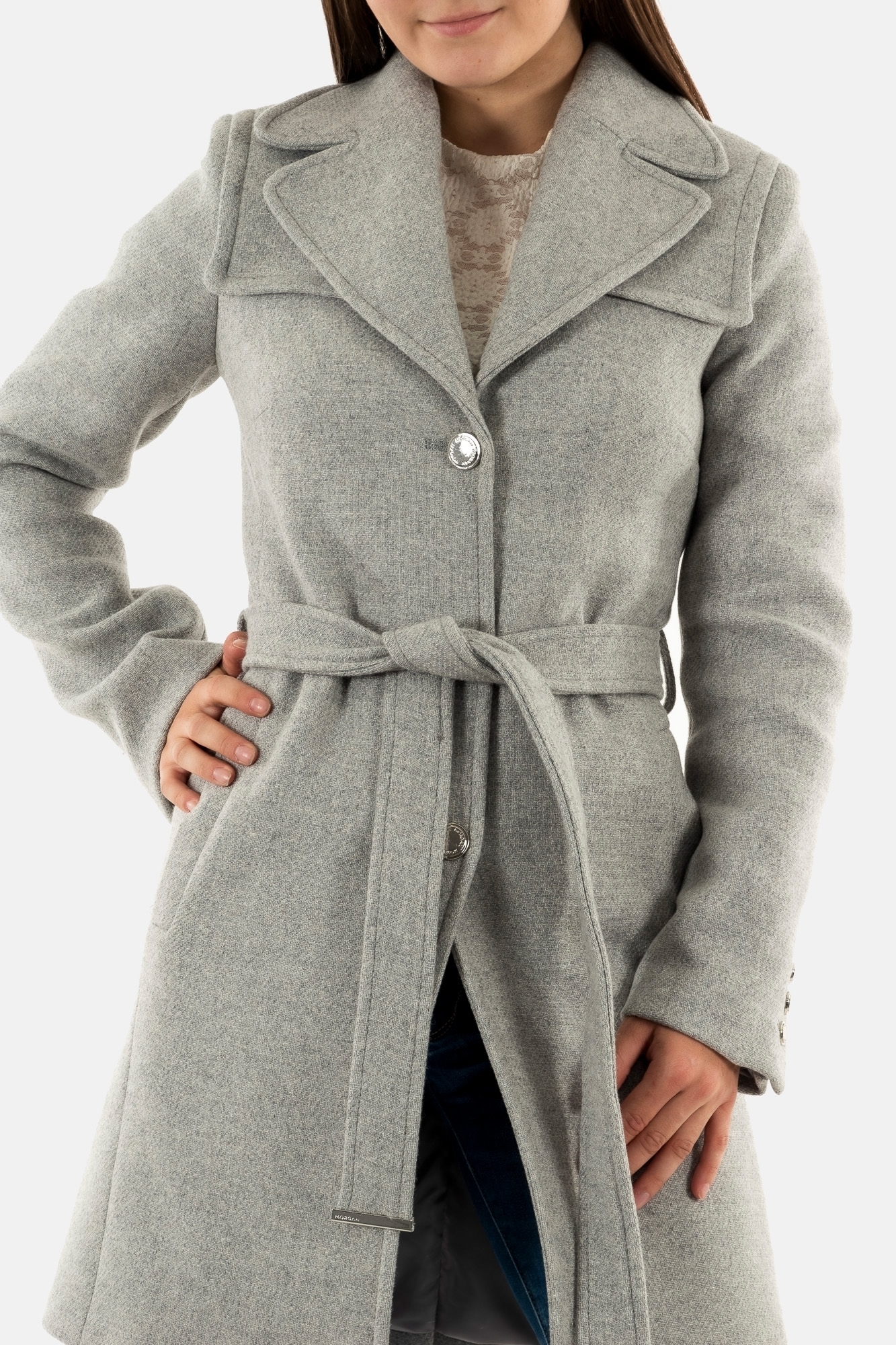 Manteau cintré ceinturé Morgan gris vêtements femme